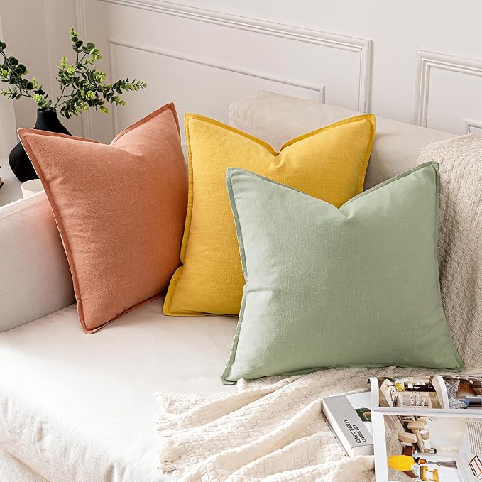 MIULEE Decorative Linen Pillow Covers 20x20 Inch Light Green | Boho Farmhouse Neutral Couch Throw Pillows for Bed, Pack of 2 Accent Modern Pillowcases, Sofa Livingroom Home Decor