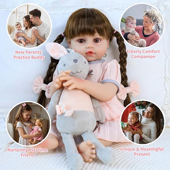 SCOM Lifelike Reborn Doll, Full Silicone Body - 18 Inch Realistic Dolls Girl with Long Hair Handmade, With Cloths and Accessories, For Christmas, Birthdays, Idea Gift for Mothers, Girls and Collectors