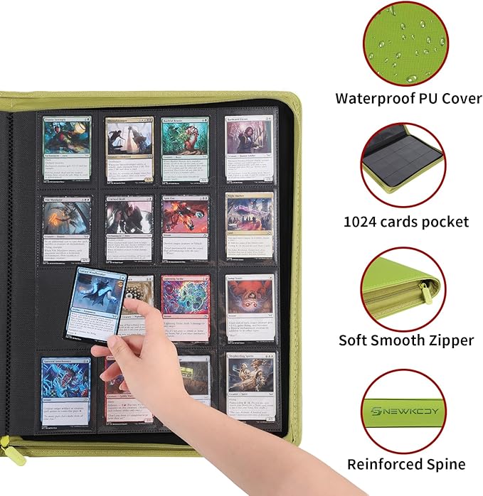 Snekdy premium 1024-pocket trading card binder, 16-pocket cards album, waterproof PU-leather Cover album with side loading, holds gaming, baseball, basketball & sports cards (Cyan)