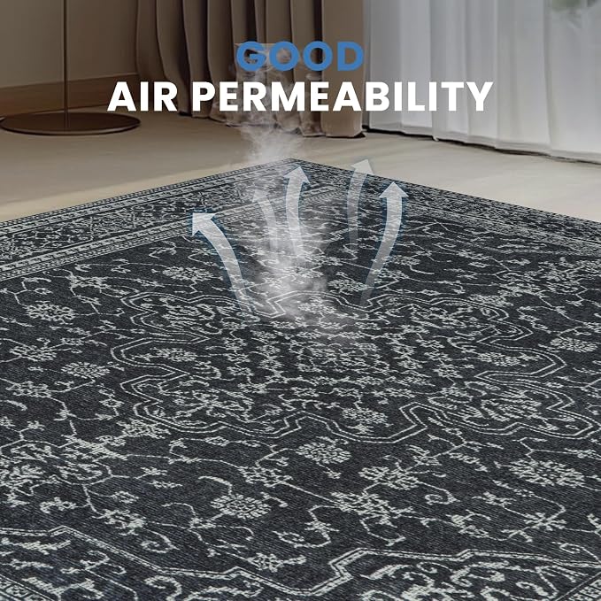 Washable Rugs 8x10 Area Rugs for Living Room,Bedroom,Dining Room- Soft Low Pile Stain-Resistant Carpet with Non-Slip Rubber Backing,Large Vintage Area Rug for Farmhouse Nursery Home Office Decor | Ultra Soft Low Pile Faux Wool,Non-Slip & Non-Shedding,S...
