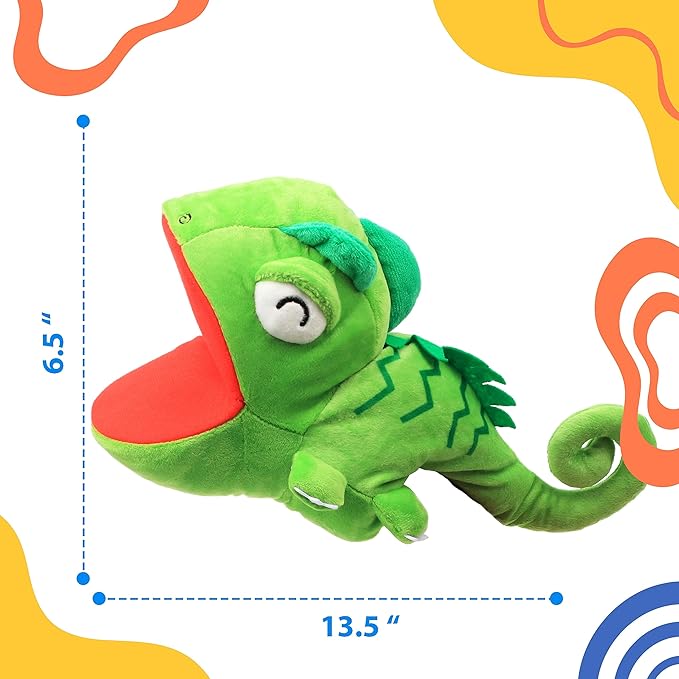 Cuteoy Plush Chameleon Hand Puppet Stuffed Animal Toy Open Movable Mouth Creative Role Play Storytelling Dinosaur Plushies Gifts for Kids Toddlers Birthday Christmas