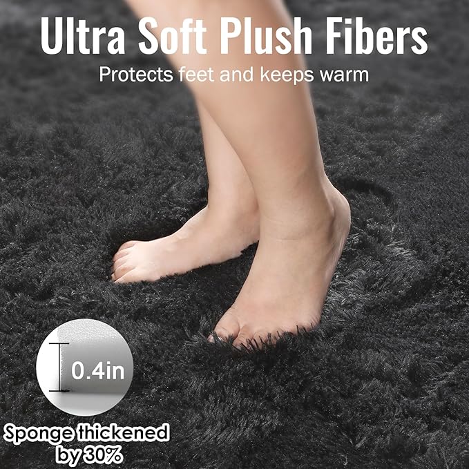PAGISOFE 4x6 Fluffy Bedroom Rugs Black Modern Living Room Area Rug Fuzzy Shaggy Carpet Indoor Plush Nursery Rugs for Kids Room Furry Floor Rug for Boys Carpet for Teen Dorm Room Decor
