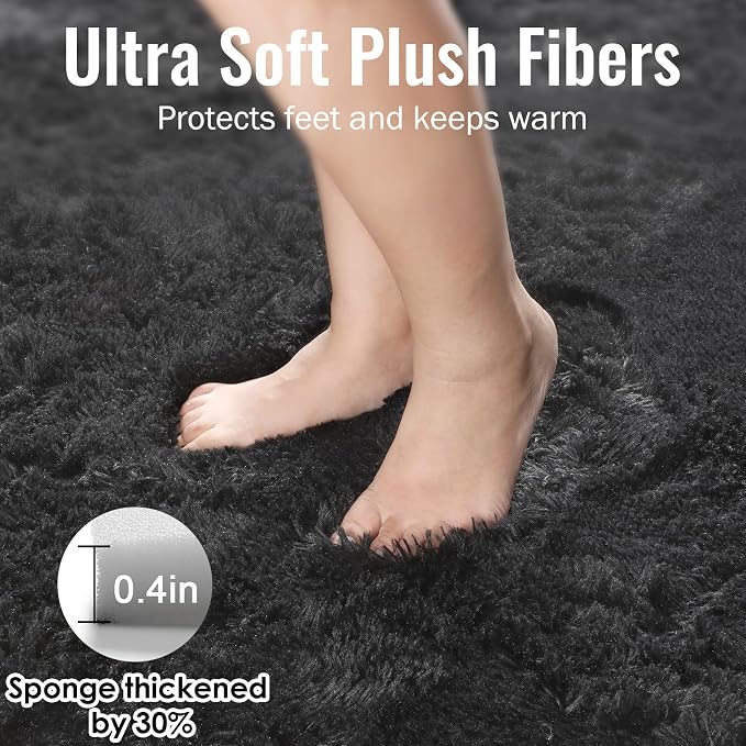 PAGISOFE 6x9 Ft Fluffy Bedroom Rugs, Black Modern Living Room Area Rug, Fuzzy Shaggy Carpet, Indoor Plush Nursery Rugs for Kids Room, Furry Floor Rug for Boys Room, Carpet for Teen Dorm Room Decor