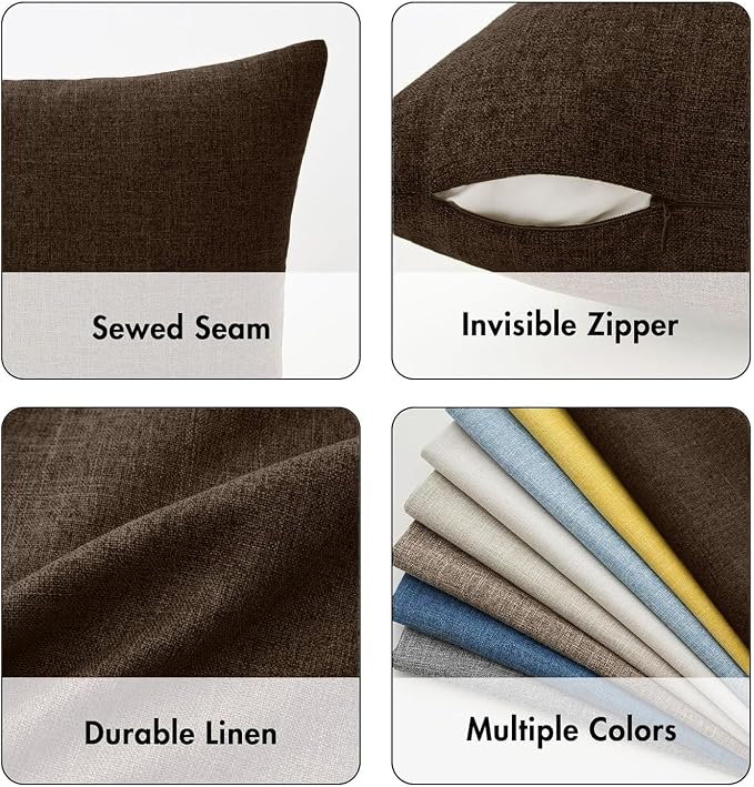 MIULEE Pack of 2 Decorative Linen Burlap Pillow Covers Farmhouse Boho Accent Pillowcases Modern Home Decor for Sofa Couch Bedroom Living Room 20x20 Inch Reddish Brown