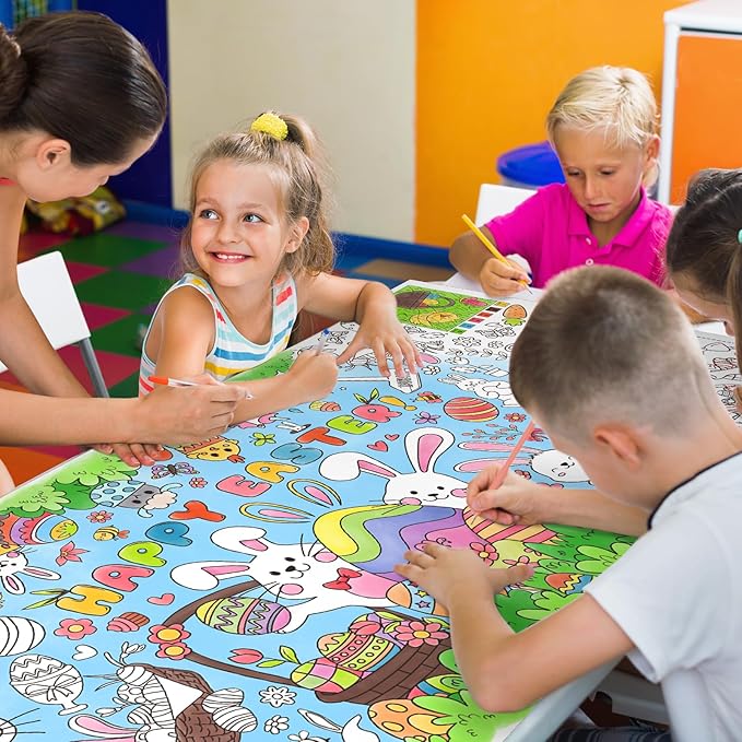 Gatherfun Easter Party Activity Poster - 31.5 x 72 Inches, Happy Easter Party, Versatile Paper Coloring Banner/Table Cover for School Parties and Special Events Decoration