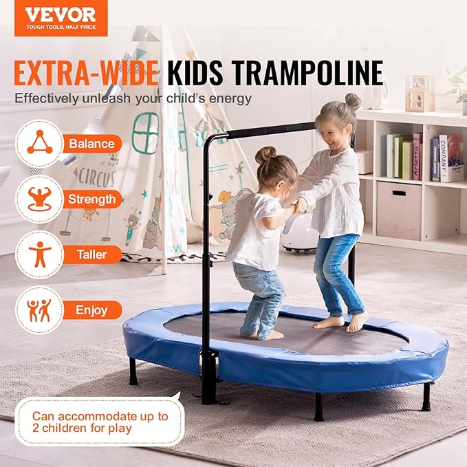 VEVOR 5FT Trampoline 50"/55"/56 * 35" for Indoor/Outdoor use for Toddlers, Foldable Mini Baby with Foam Handle, Recreational Birthday Gift