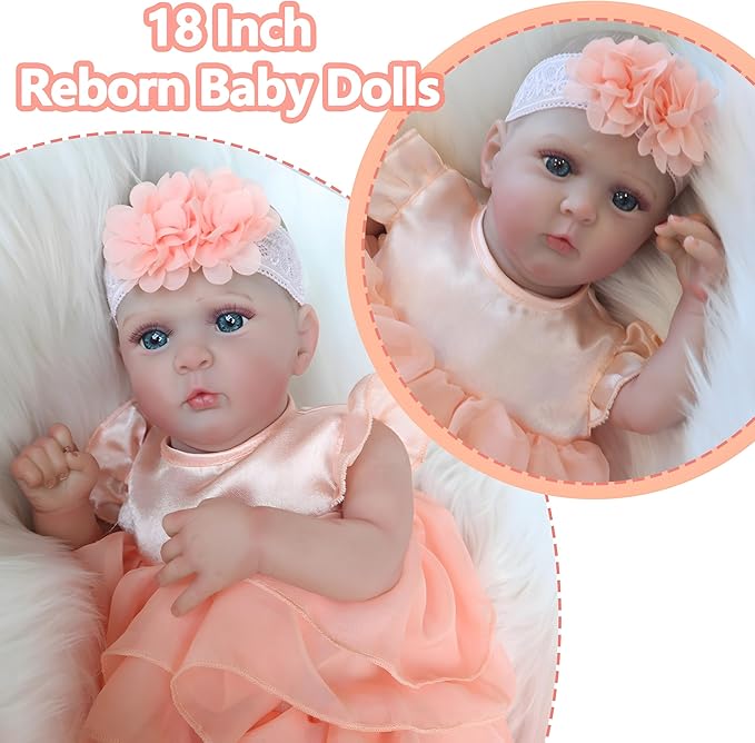 Realistic Reborn Baby Dolls Boy 17-Inch Realistic Baby Doll Soft Vinyl Lifelike Babe Newborn Babe Dolls Accessories for 3+ Years Old (Orange)