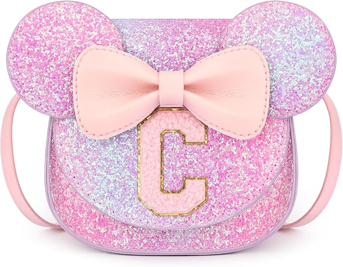 mibasies Toddler Purse Girl Gifts: Girls Birthday Gifts for 3-8 - Toys for Ages 2-4 Girls Mouse Ears Purse, Purple Rainbow, Letter C