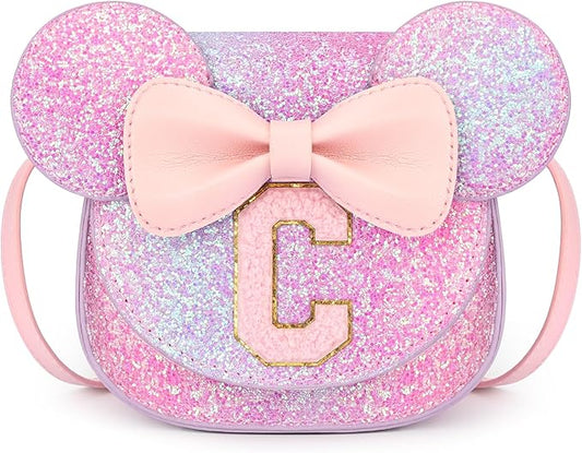 mibasies Toddler Purse Girl Gifts: Girls Birthday Gifts for 3-8 - Toys for Ages 2-4 Girls Mouse Ears Purse, Purple Rainbow, Letter C