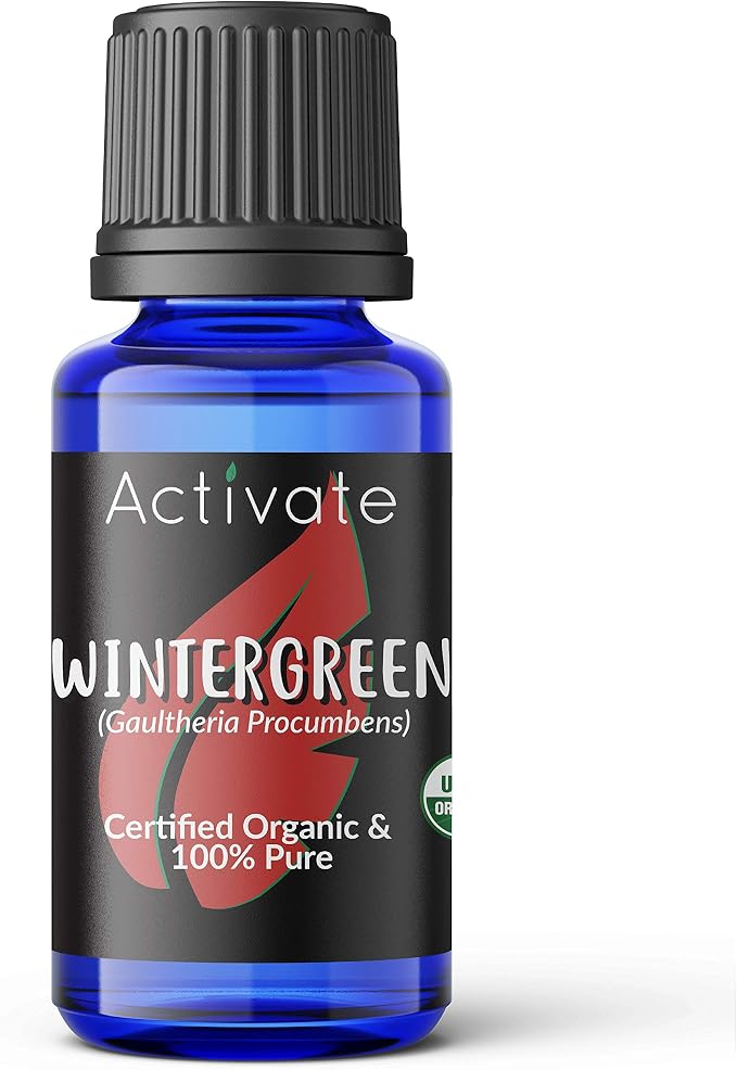 Activate Wintergreen Organic Essential Oil 100% Pure, USDA Certified Organic, Premium Grade, Undiluted, Natural, Aromatherapy & Diffuser Use, Helps Skin Conditions & Acne & Sore Throat 10ml