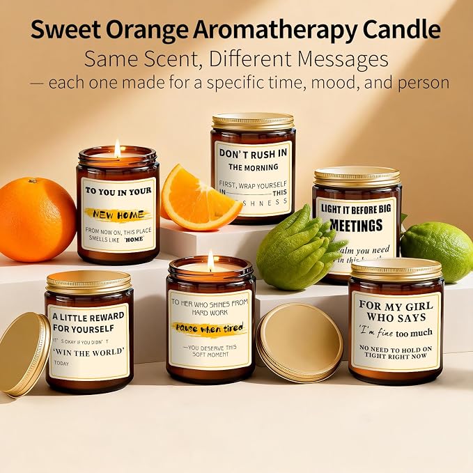 Coworker Candle Gifts for Women Men - Sweet Orange Aromatherapy Candle for Energy Focus - 7oz Soy Wax Candles Gifts for Friend - Light It Before Tired - Orange Stress Relief Gift for Office