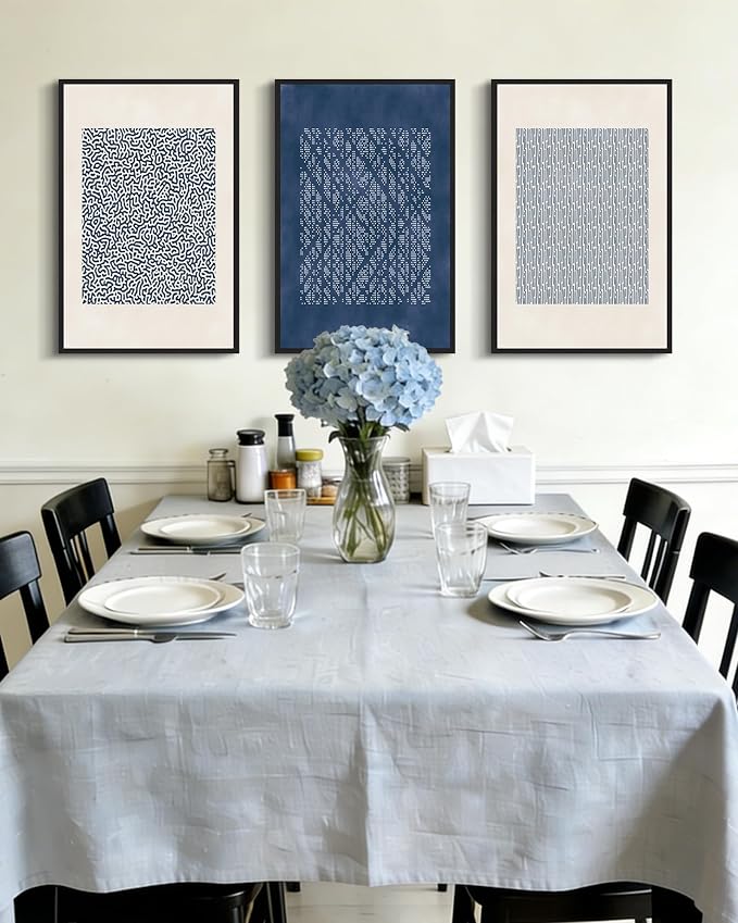Drsoum Blue Mid-Century Modern Framed Wall Art Large 16x24in Minimalist Abstract Boho Wall Decor Geometric Artwork Kitchen Dining Room Black Framed