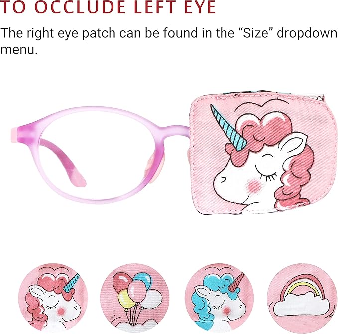 Astropic Cotton & Silk Eye Patch for Kids Glasses (Left Eye, Pink Hair Unicorn)