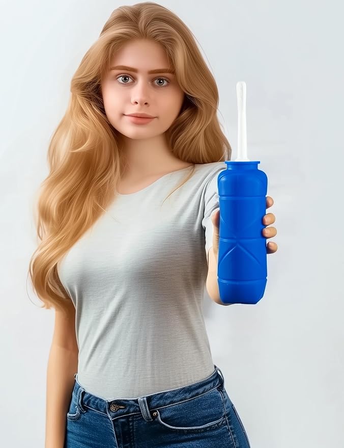 Foldable Compact Silicone Douche Bottle, Reusable Travel Douche Kit, 24 FL Oz Capacity, Blue