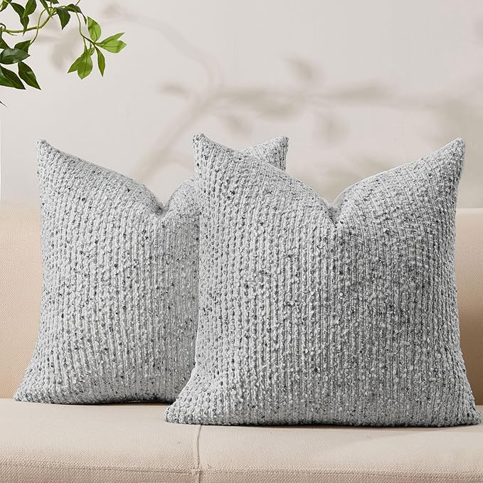 Allorry Throw Pillow Covers 20x20 Soft Wool Cushion Decorative BlueSY012C20 | Cozy Soft Touch,Neutral Textured Boho Cushion Covers Set of 2,for Modern Farmhouse Sofa Bedroom Living Room Decor