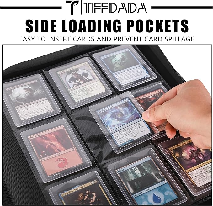 Top Loader Binder for Cards, 9 Pocket, Holds Up to 360 Toploaders with Ringless 20 Double-Sided Sleeves, Side Loading Top Loader Card Binder with Zipper for Trading Sports Cards in 3" x 4" Toploader