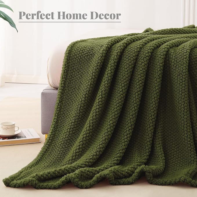 Whale Flotilla Soft Fleece Queen Size Bed Blanket, Olive | 90x90 Inch, Suitable for Bed, Fluffy Fuzzy Jacquard Blankets for All Season, Lightweight and Cozy