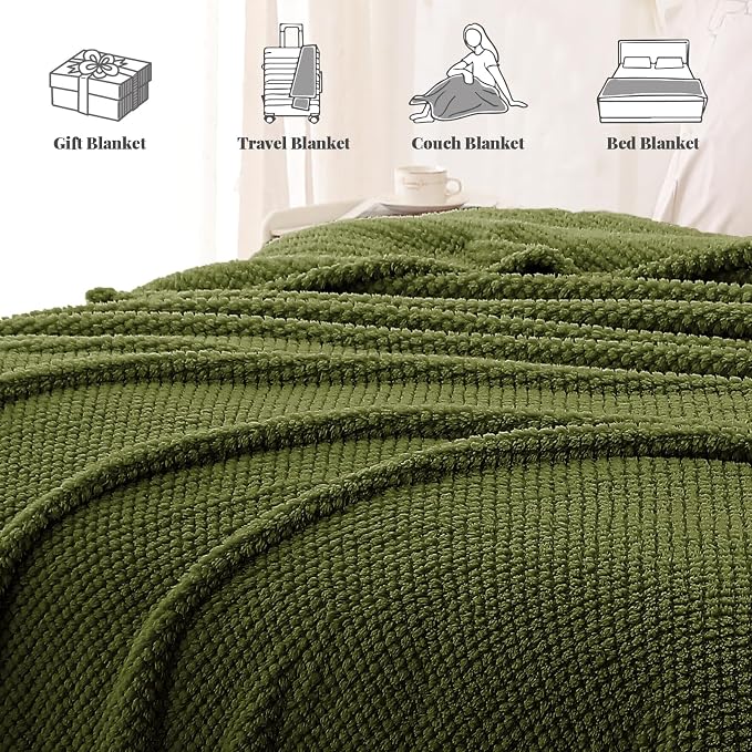 Whale Flotilla Extra Large Soft Fleece Throw Blanket for Couch | 50x70 Inch, Olive, Suitable for Sofa Chair Bed, Fluffy Fuzzy Jacquard Blankets for All Season, Lightweight and Cozy