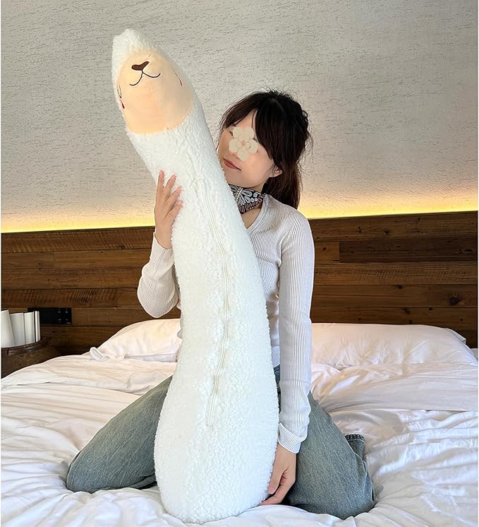 Hofun4U Llama Plush Pillow, 39 Inch Alpaca Plush Long Body Pillow, Alpaca Stuffed Animal, Christmas Holiday Birthday Gift (White)
