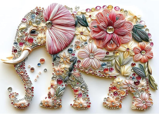 1000 Pieces Puzzle for Adults Cute Colorful Elephant with Flowers Crystal Jewelry Embroidery Design Animal Jigsaw Puzzles with Letters on Back Challenging Adult Puzzles for Game Night (27.6"x19.7")