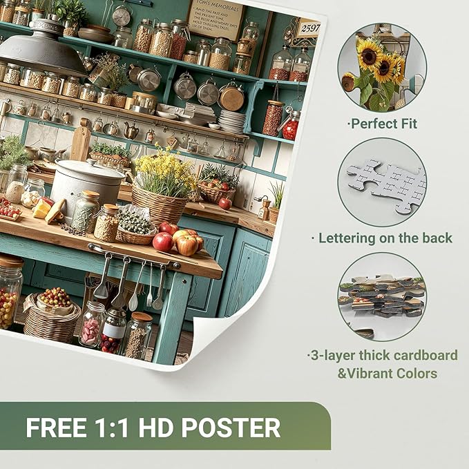 1000 Piece Puzzle for Adults - Black Cat Vintage Country Kitchen Jigsaw Puzzles - Brain Teaser Adult Puzzles - Christmas Birthday Gifts for Women/Men
