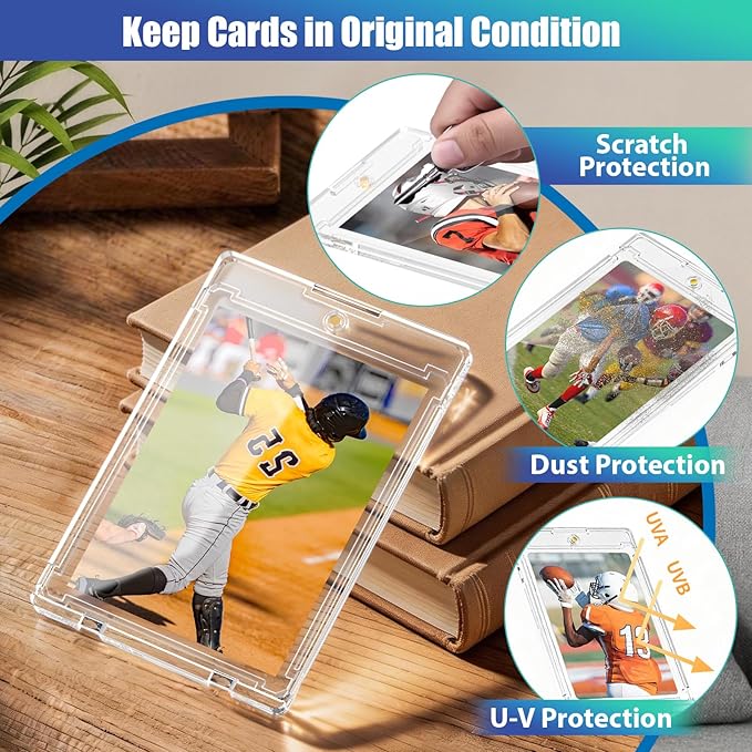 35PT Magnetic Card Holder, 50ct Upgraded One Touch Card Holders with U-V Protection, Hard Plastic Display Case with 2 Magnets Fit for MTG Sport Game Trading Baseball Football Collect Storage