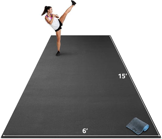 Gorilla Mats Extra Large Exercise Mat – 9'x6', 12'x6', 15'x6' (1/4" Thick) – Ultra Durable Workout Mat for Home Gym Flooring – Non-Slip, Flat Fitness, Yoga & Weight Lifting Floor Mat