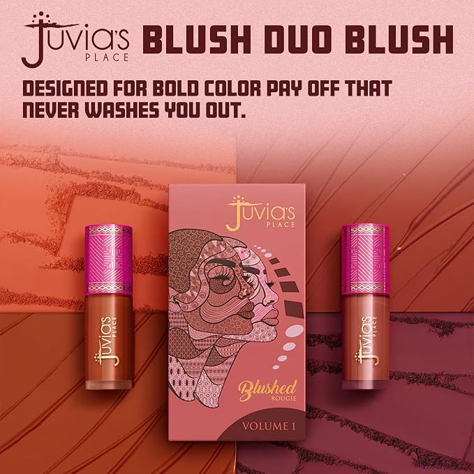 Juvia's Place Duo Blush Volume 1 - Matte Powder Blush for Cheeks Makeup | Highly Pigmented, Two Tone Make Up Powder Blush with Buildable Color for Natural or Bold Looks