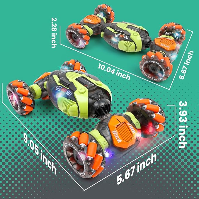 Gesture Sensing RC Stunt Car - Remote & Hand-Controlled Drift Toy for Kids Ages 5-7 6-8 9 10 11 12 Year Old, 4WD, Double-Sided Driving with Lights & Music