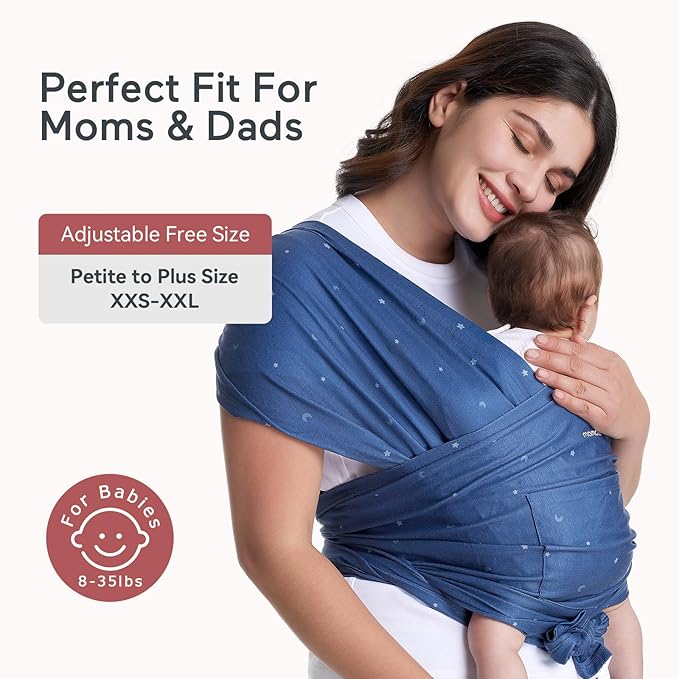 Momcozy Baby Wrap Carrier, Ergonomic Infant Slings for Newborn to Toddler 8-35 lbs, Adjustable Baby Wrap for Adult Fits Sizes XXS-XXL, Easy to Wear Baby Carriers, Starry Sky
