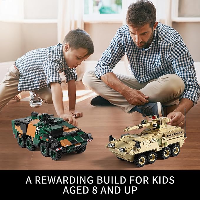 Boxer & Stryker Military Vehicles Building Sets Compatible with Lego, Armored Tank Model Kit for Kids, Great Army Toys for Boys and Girls, Teens Ages 8+