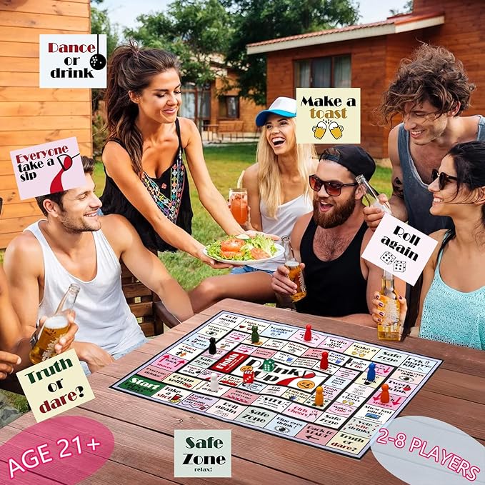 Drinking Board Games for Adults Girls Night,Waterproof Leather Mat Drinking Games,Party Interactive Drinking Game Playmat, Bachelorette Party,Family Play or Any Occasion,Age 21+,2-8 Players