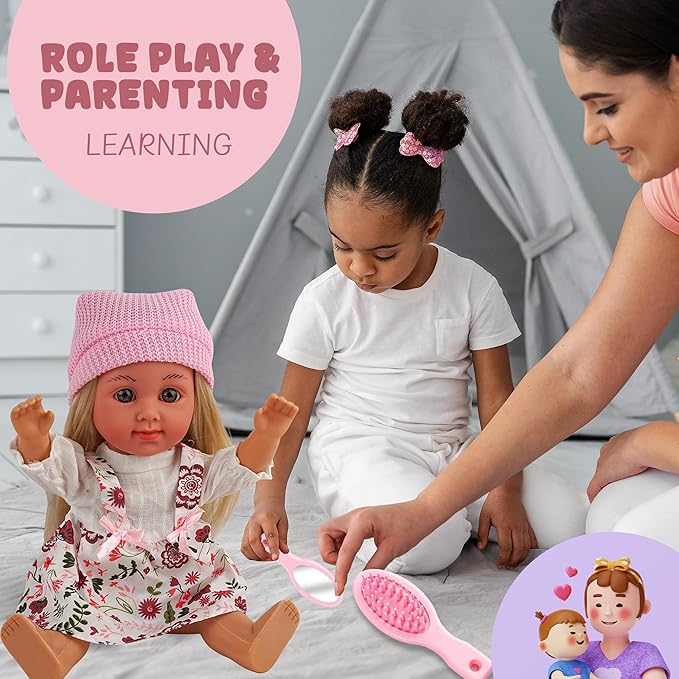 SMILESSKIDDO Baby Doll, 12 inch Black Interactive Talking Babies Dolls with Hair, Mirror, Comb Accessories, Safe PVC Body & Sing Sound – Perfect Pretend Play Doll Toy Gift for Toddlers Girls
