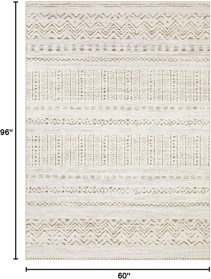 cotiled 5x8 Area Rugs Living Room Rug: Washable Boho Rugs with Non Slip Backing Large Soft Indoor Stain Resistant Carpet for Bedroom Farmhouse Dining Room Lightweight Home Decor Brown/Cream