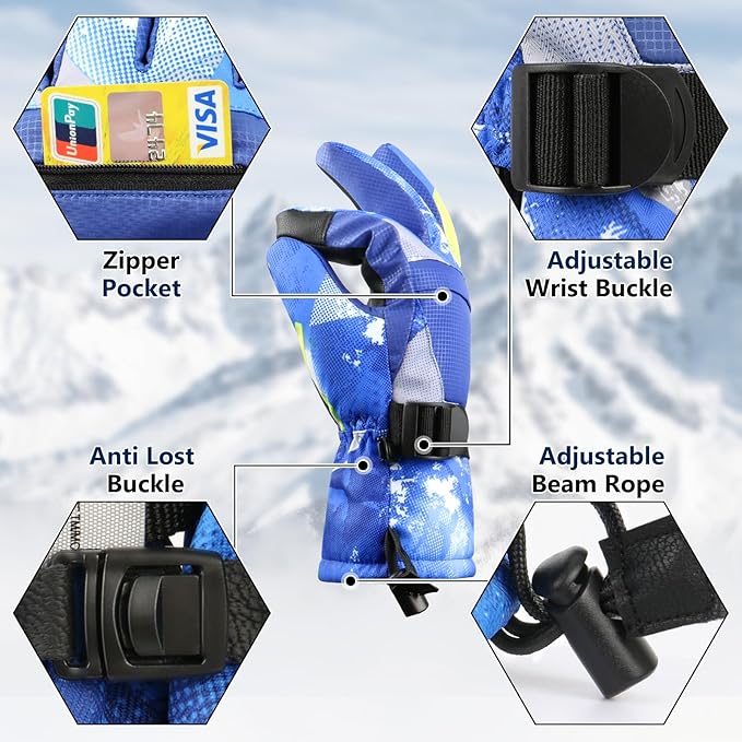 Ski Gloves,Snow Gloves,Waterproof Cold Weather Winter Gloves for Parent Boys Girls- Cycling, Driving, Running