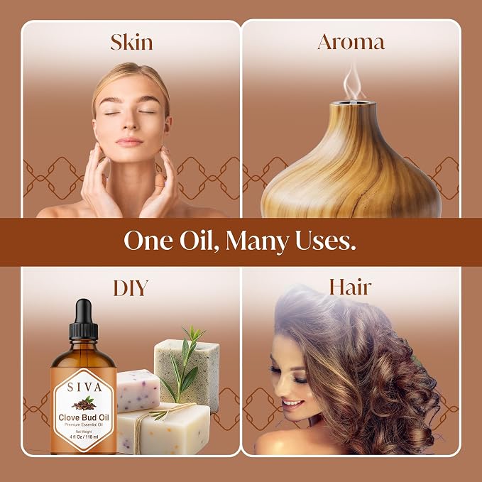 Siva Clove Bud Essential Oil 4 Fl Oz – for Diffuser, Skin & Hair Care – Ideal for Massage & DIY Blends- with Dropper