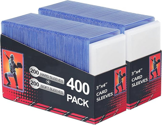 400 Card Sleeves, Clear Hard Sleeves for Cards, 3"X4" Card Protectors, Baseball Card Sleeves, Hard Plastic Card Holder for Trading Sports Football Game Cards (200 Hard Sleeves+200 Penny Sleeves)