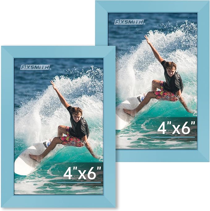 FIXSMITH 4x6 Picture Frame Set of 2, Blue Photo Frame 4x6 with HD Plexiglass, Brown Picture Frames Collage for Tabletop or Wall Display
