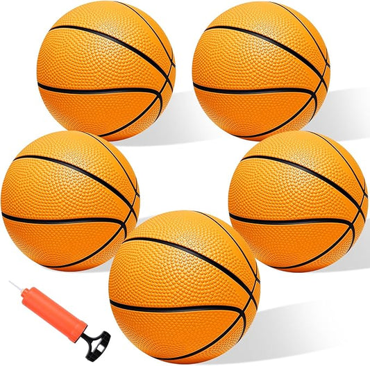 Iyoyo Mini Basketball Set - 5 Pack 6" Small Balls with Pump, Over The Door Mini Hoop Replacements, Toy for Toddlers, Kids, Teenagers, Pool, Indoors, Outdoors