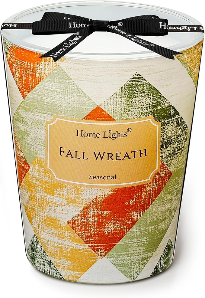 HomeLights Soy Wax Candles for Home Scented, 1-Wick Candles in Fall Wreath Scented, Rustic Modern Aromatherapy Candles Gift for Parties, Relaxing, 6.7oz