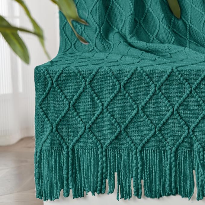 inhand Blue Knitted Throw Blanket for Couch and Bed, 50"x60" | Soft Cozy Knit Blanket with Tassel, Lightweight Decorative Blankets and Throws, Farmhouse Warm Woven for Men and Women