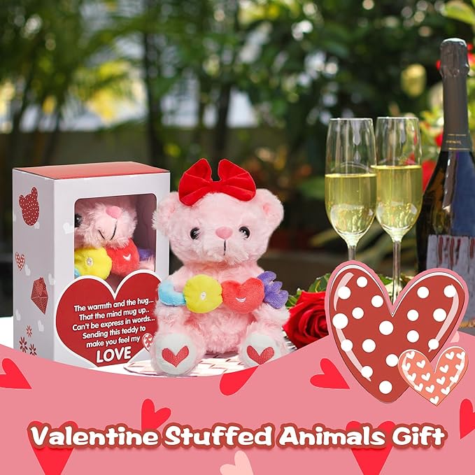 Teddy Bear Stuffed Animals for Girlfriend - 8 Inch Teddy Bear with Heart Soft Stuffed Pink Bear Plush Toy, for Mom, Anniversary Valentines Birthday Gifts for Kids Girls Her Women