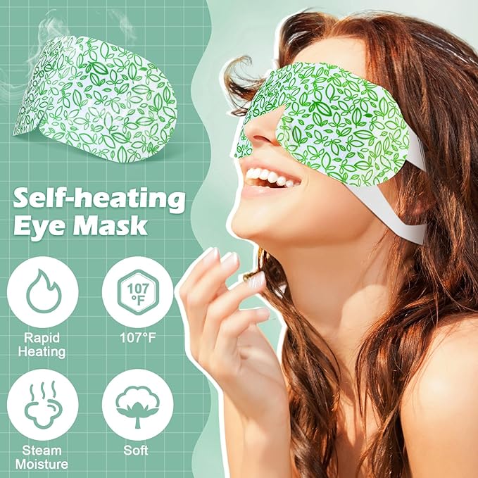 48 Packs Steam Eye Mask Disposable Self Heating Eye Mask for Dry Eyes Spa Warm Sleep for Home Office Travel Eyestrain Relieve