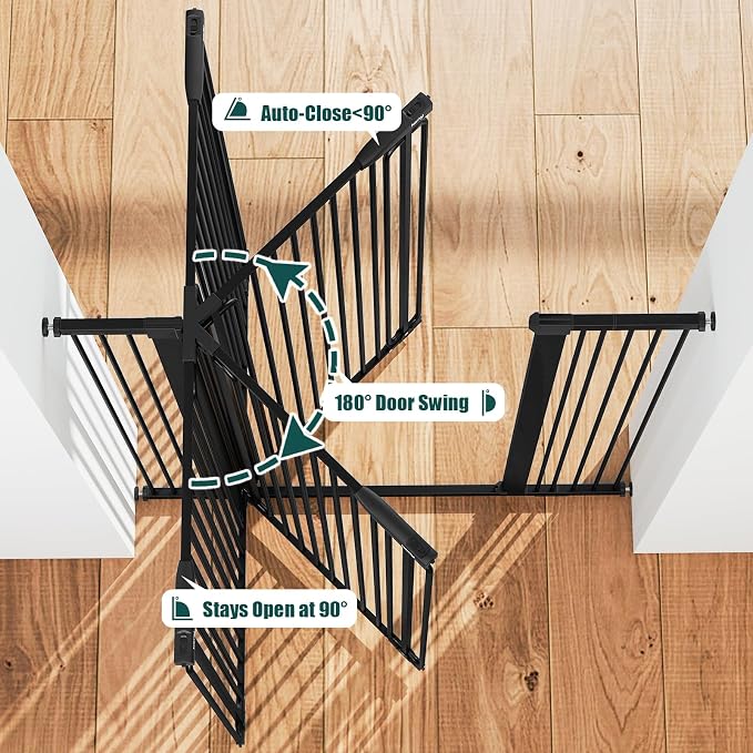 keny 51" Extra Tall Pet Gate, 29.7"-46" Wide Adjustable Cat Gate for Doorway, Hallway, Stairs, Auto-Close & Pressure Mounted, No Drilling, Black