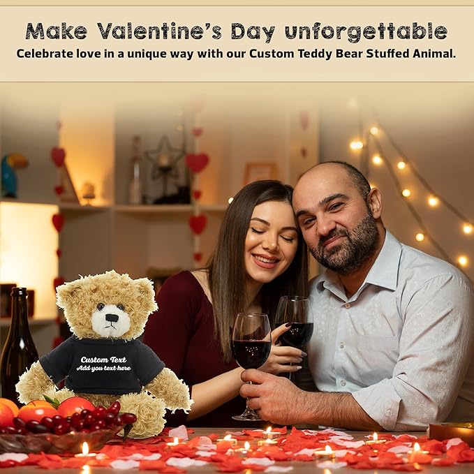 Customized Beige Brandon Bear - 12 inch Personalized Stuffed Bear Plush Toy - Perfect Custom Shirt Bear Gift for Graduation Valentines Graduation Easter Holidays (Black Shirt)