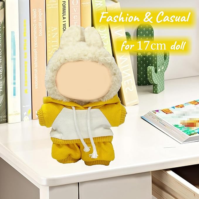 17cm Dolls Clothes,Casual Stylish Hoodies & Pants Doll Outfit Set, Stylish Doll Clothing Accessories for 17cm/15cm-Yellow
