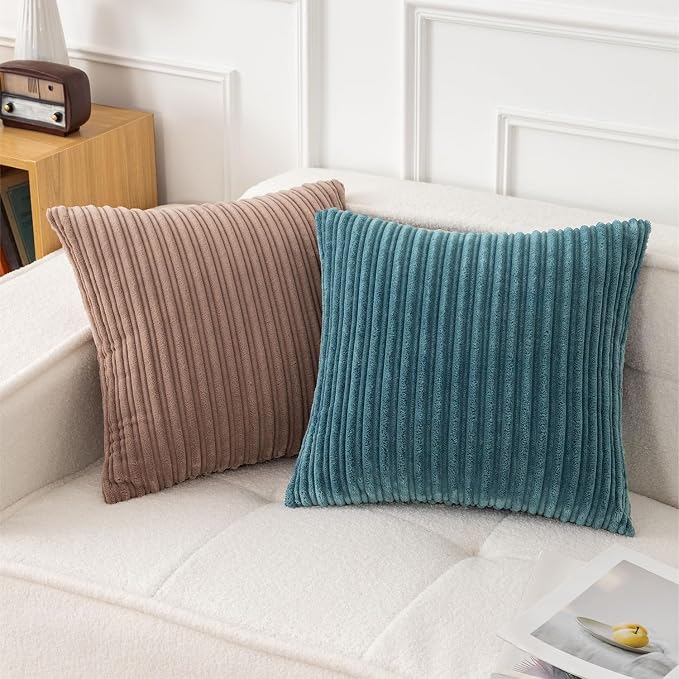 UGASA 12x24 Inch Pillow Cover Pack of 1 Soft Boho Stripe Corduroy Long Rectangle Lumbar Cushion Case Farmhouse Decorative Throw Pilowcase for Bed, Couch, Sofa, Bedroom, Living Room, Blue Grey