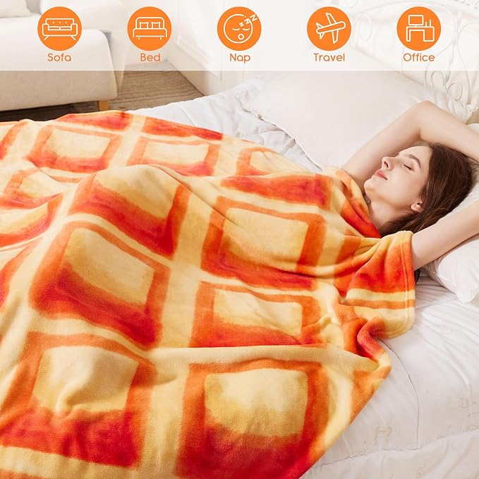 SeaRoomy 71 in Waffle Blanket, Novelty Funny Food Blanket, Double Sided | White Elephant Gifts, Gag Gifts For Teen Boys & Girls, Novelty Christmas Birthday Presents, Double Sided, Soft Flannel
