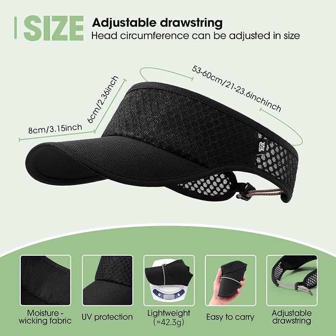 Breathable Mesh Sun Visor Lightweight Sport Hat for Men Women | Adjustable Elastic Machine Washable Moisture Wicking Quick Dry Comfortable Sun Protection for Golf Running Tennis Hiking