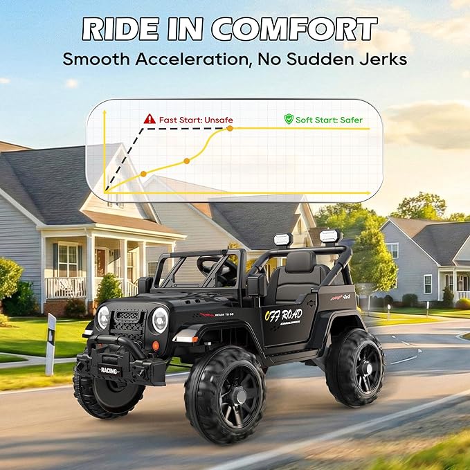 ARBELI 12V Ride On Truck Car with Remote Control, Kids Electric Vehicles with Bluetooth Music, Horn, 3 Speeds, 4 LED Lights, Soft Start, Ride on Toys for Toddler Boys & Girls (Black)